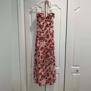 Strapless Floral Maxi Dress in Pink and Cream